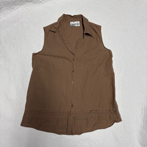 Linen Cotton Duo Maternity Sleeveless Button Down Top Brown Small - Picture 6 of 8